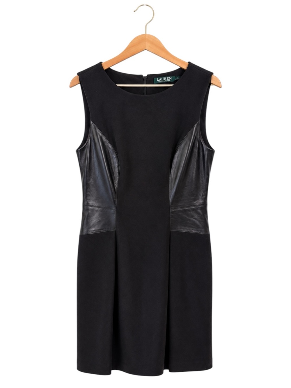 Lauren Ralph Lauren 12P Black Faux Leather Panel Sheath Dress Petite Career